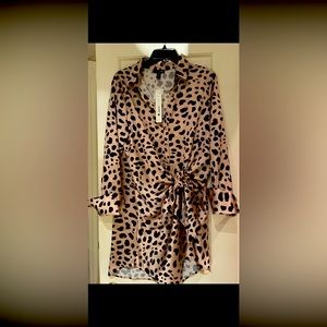 AQUA by Bloomingdale’s animal print Satin Wrap Dress
